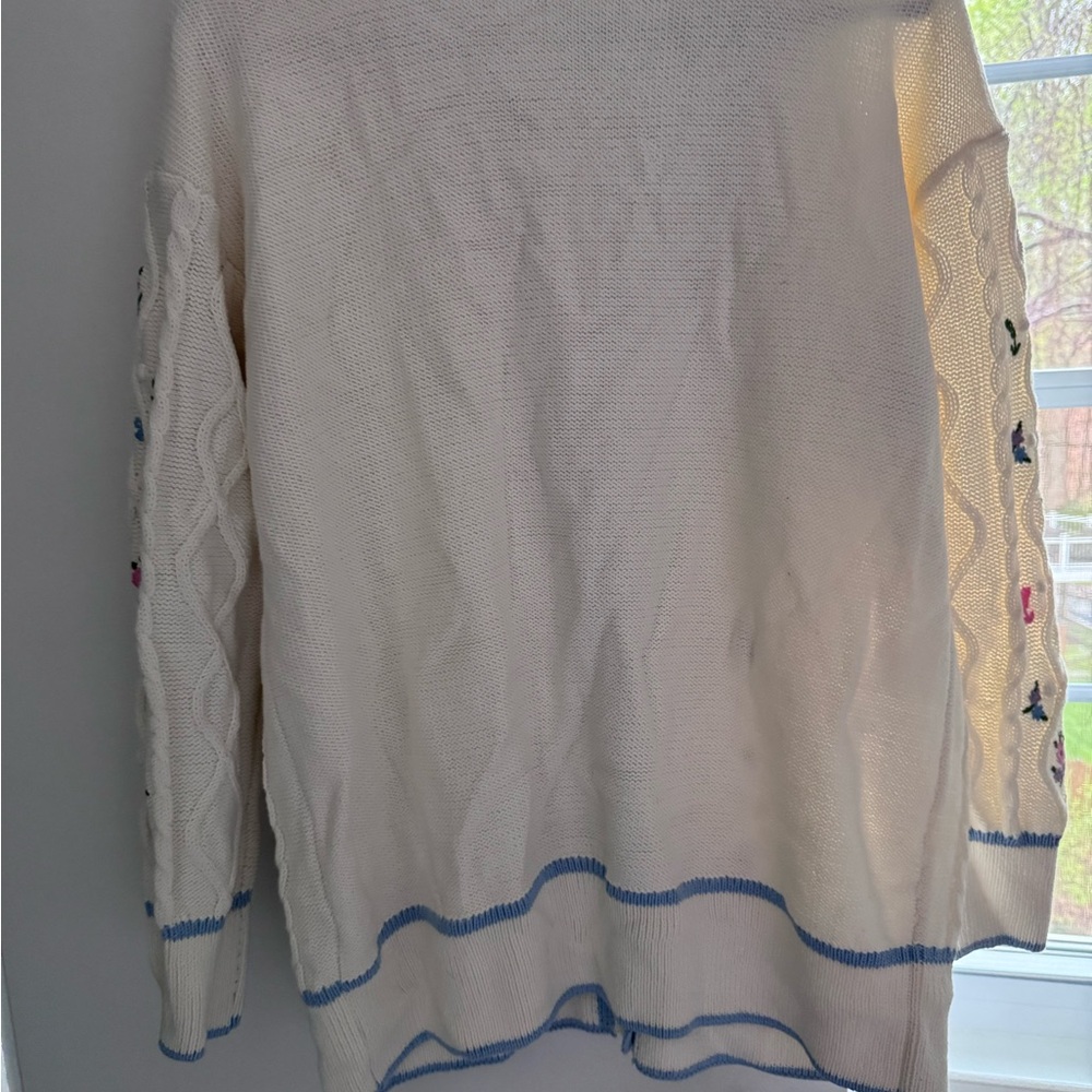 Embroidered Cable Knit Cardigan In Cream-white - Picture 5 of 5